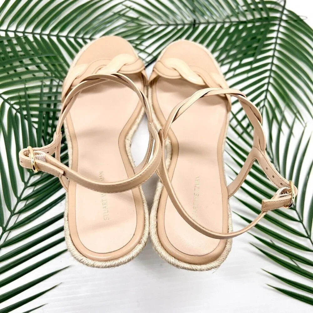 STUART WEITZMAN Twisted Patent Leather Espadrille Wedge Sandals Size 11B NWB